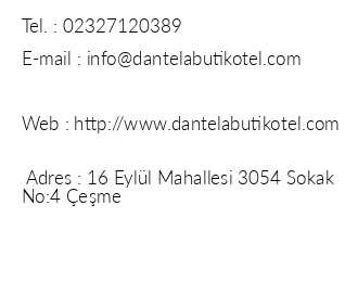 Dantela Butik Hotel iletiim bilgileri